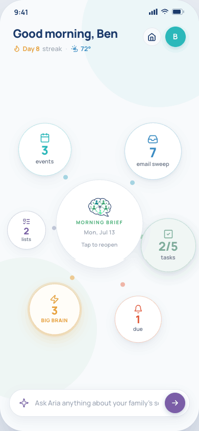 The Family Brain app home screen